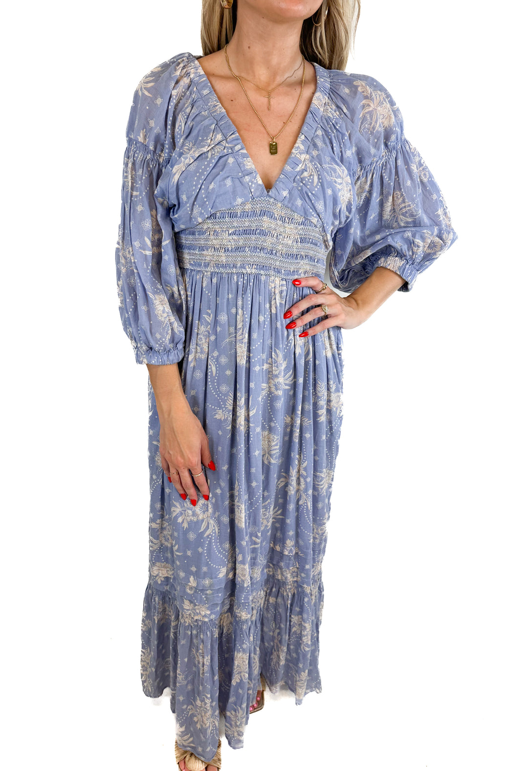 Free People Floral Print Light Blue Dress (XS)