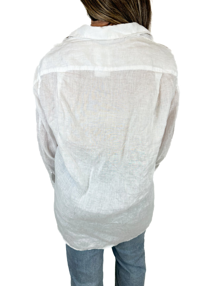ZARA 100% Linen White Button Down Shirt (S)