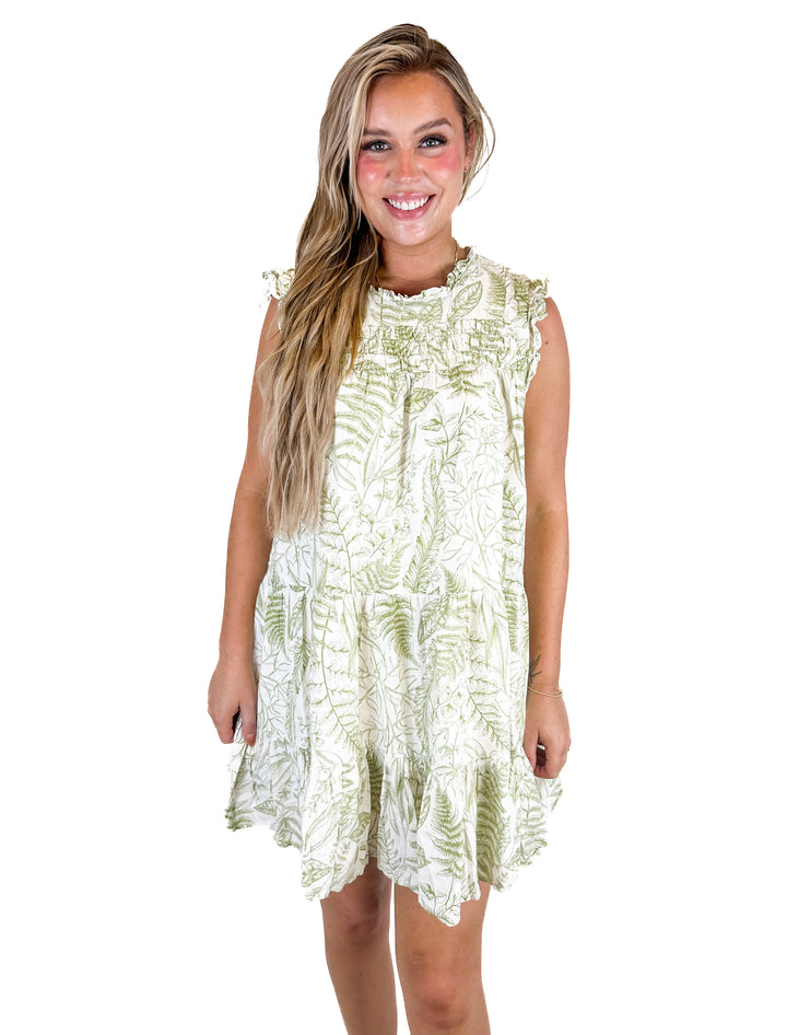 Aura Green and White Floral Print Dress (L)