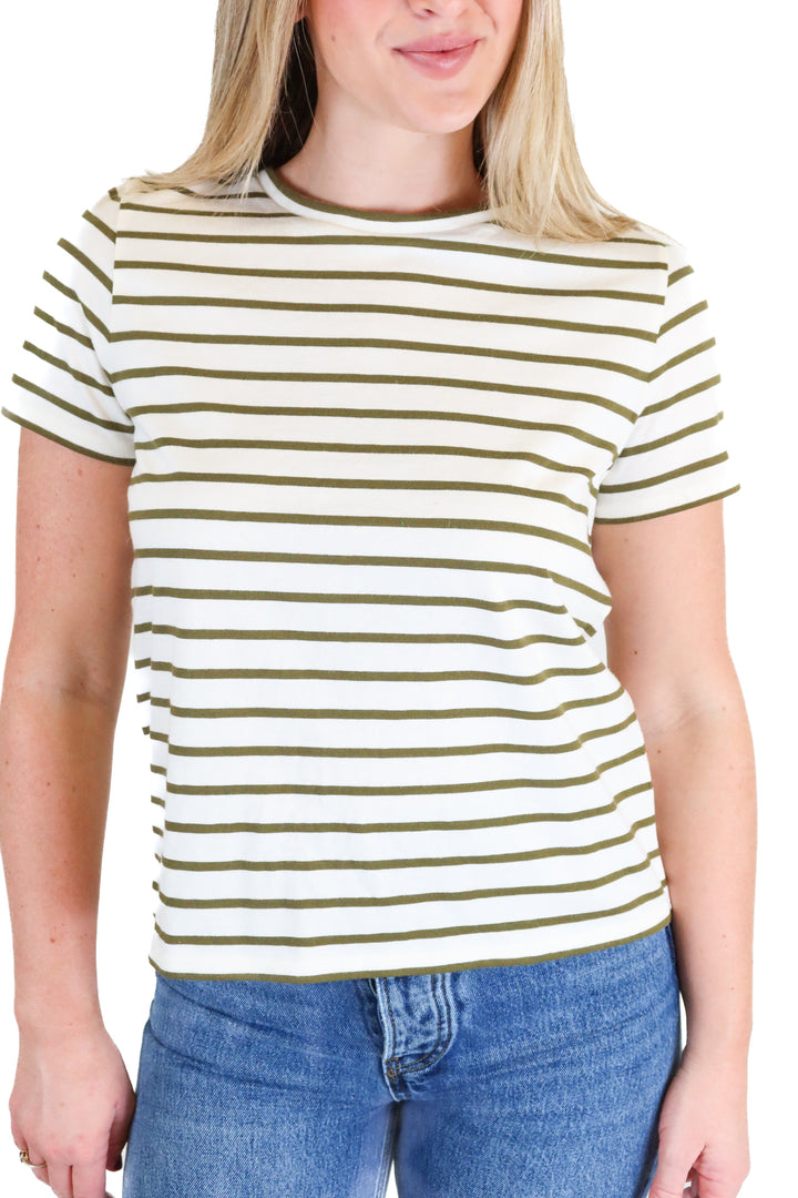 Amour Vert ivory/olive striped tee NWT (S)