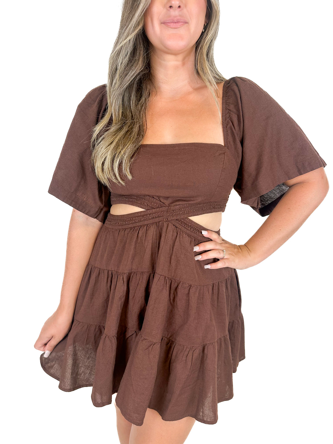 Free People Chocolate Cutout Mini Dress NWT (S; retail $78)