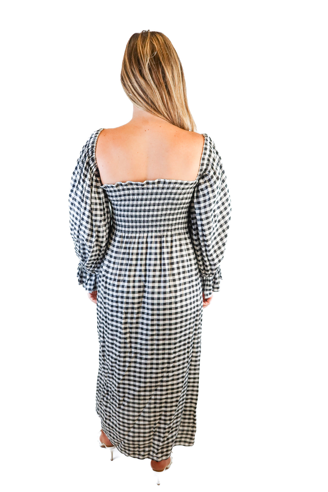 Sleeper black/white plaid midi dress (S)