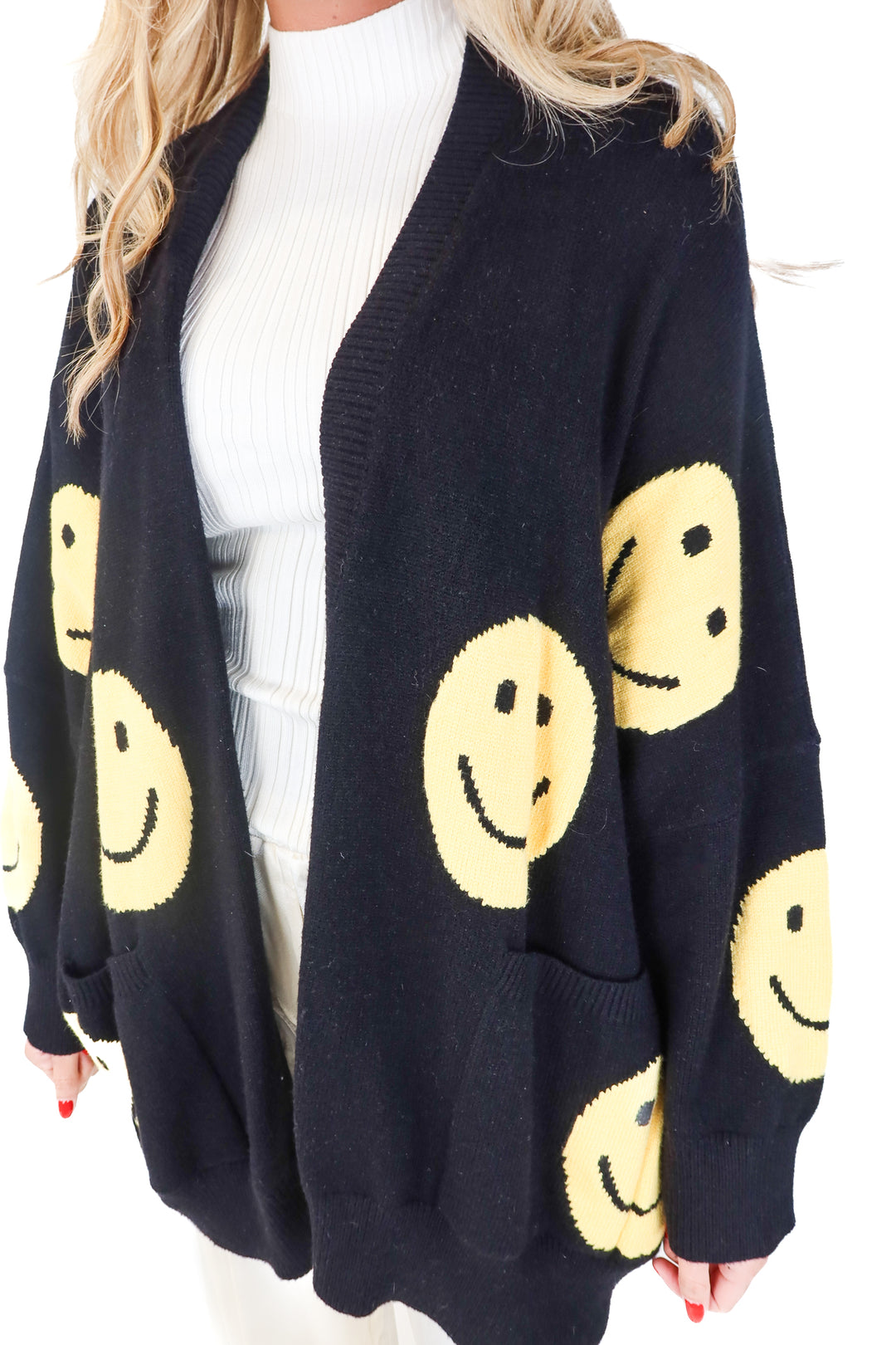 lala smiley face cardigan (s/m; retail $108)