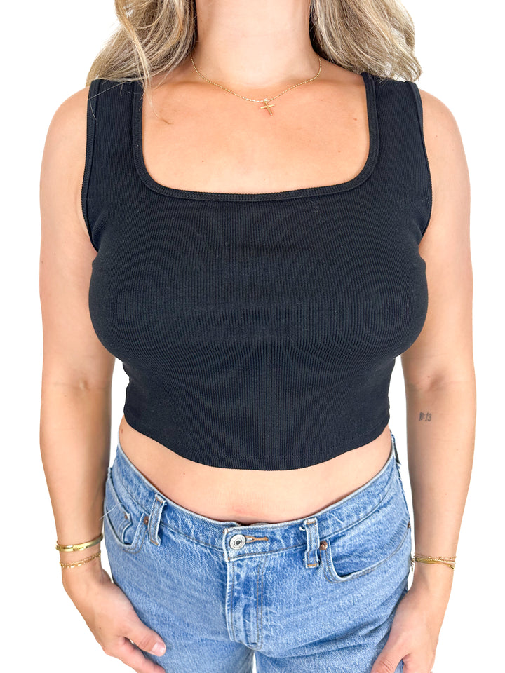 H&M Sleeveless Black Crop Top (L)