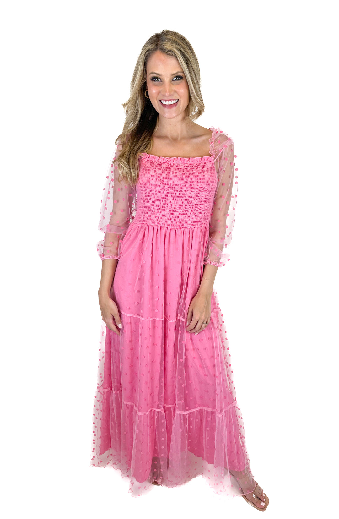 See And Be Seen Hot Pink Polka Dot Dress (S)