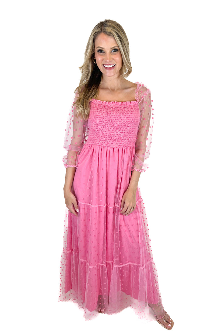 See And Be Seen Hot Pink Polka Dot Dress (S)