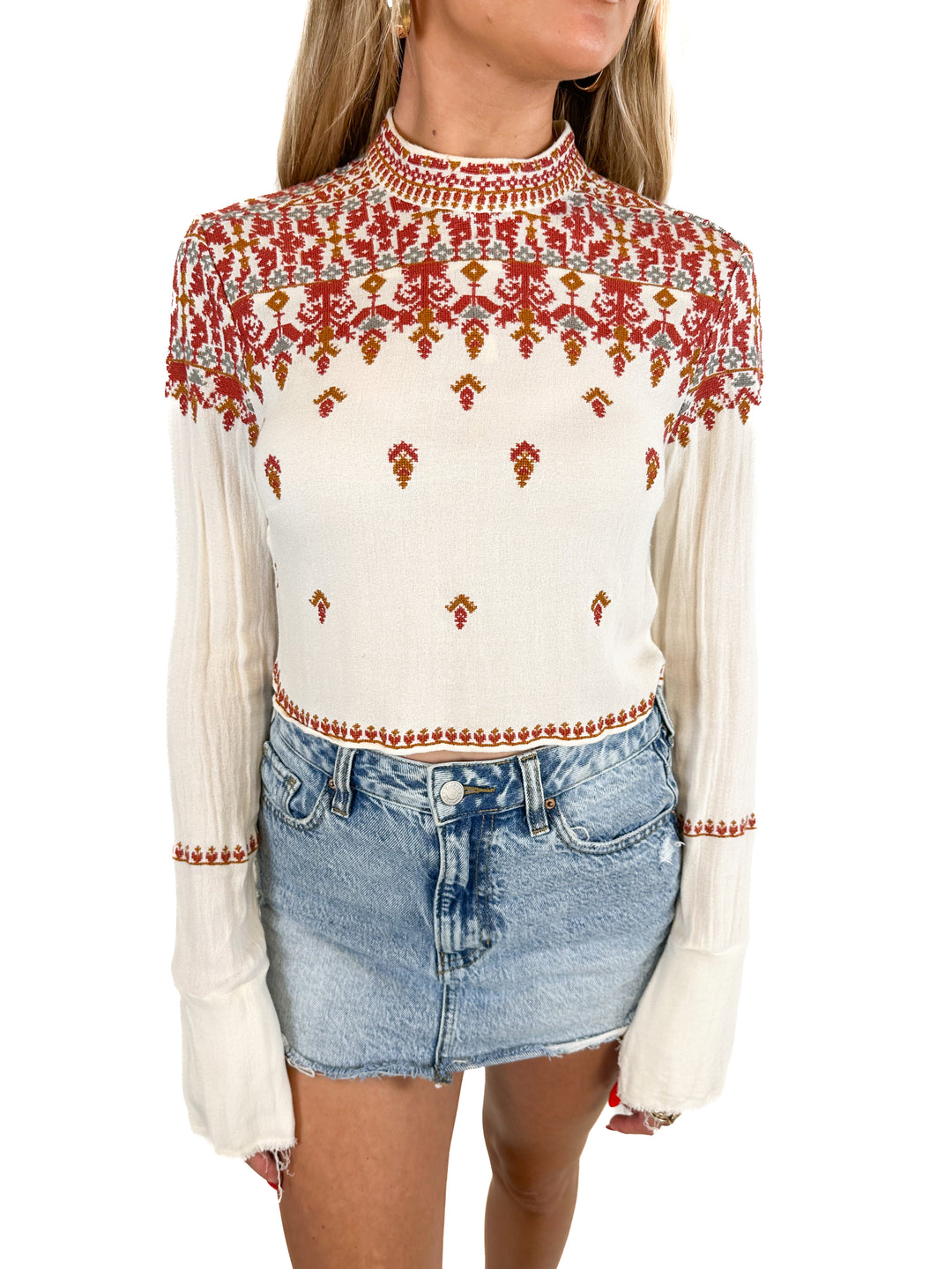Ecote Embroidered Cream top (S)