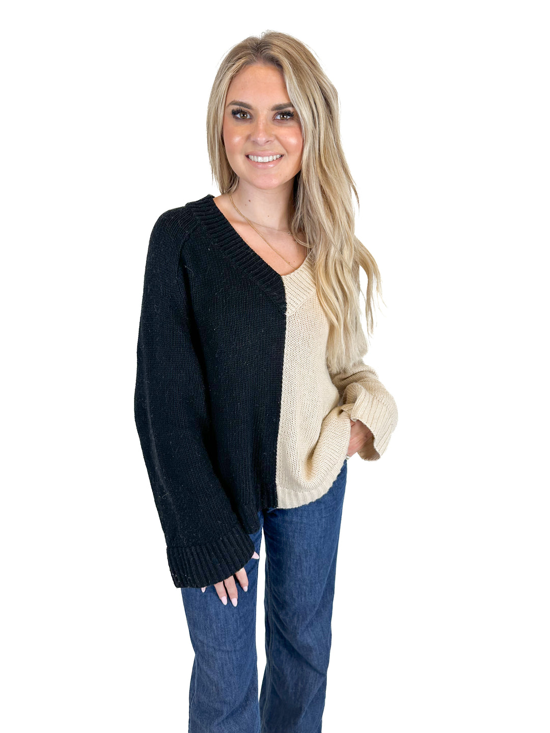 Lovers and Friends Color Block Black & Ivory Sweater (S)