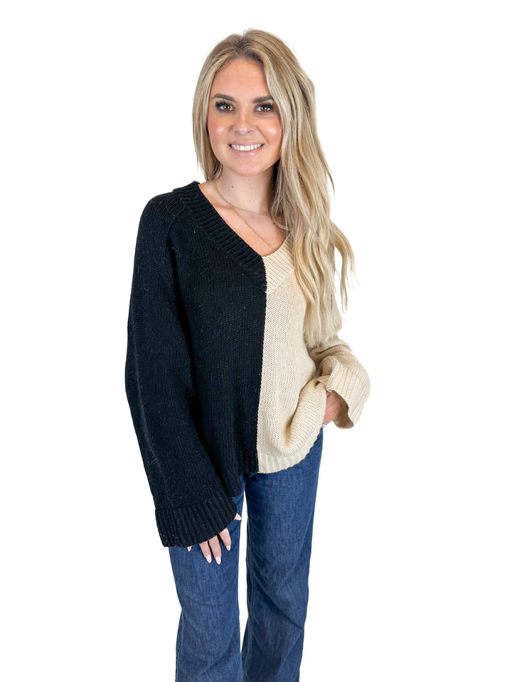 Lovers and Friends Color Block Black & Ivory Sweater (S)
