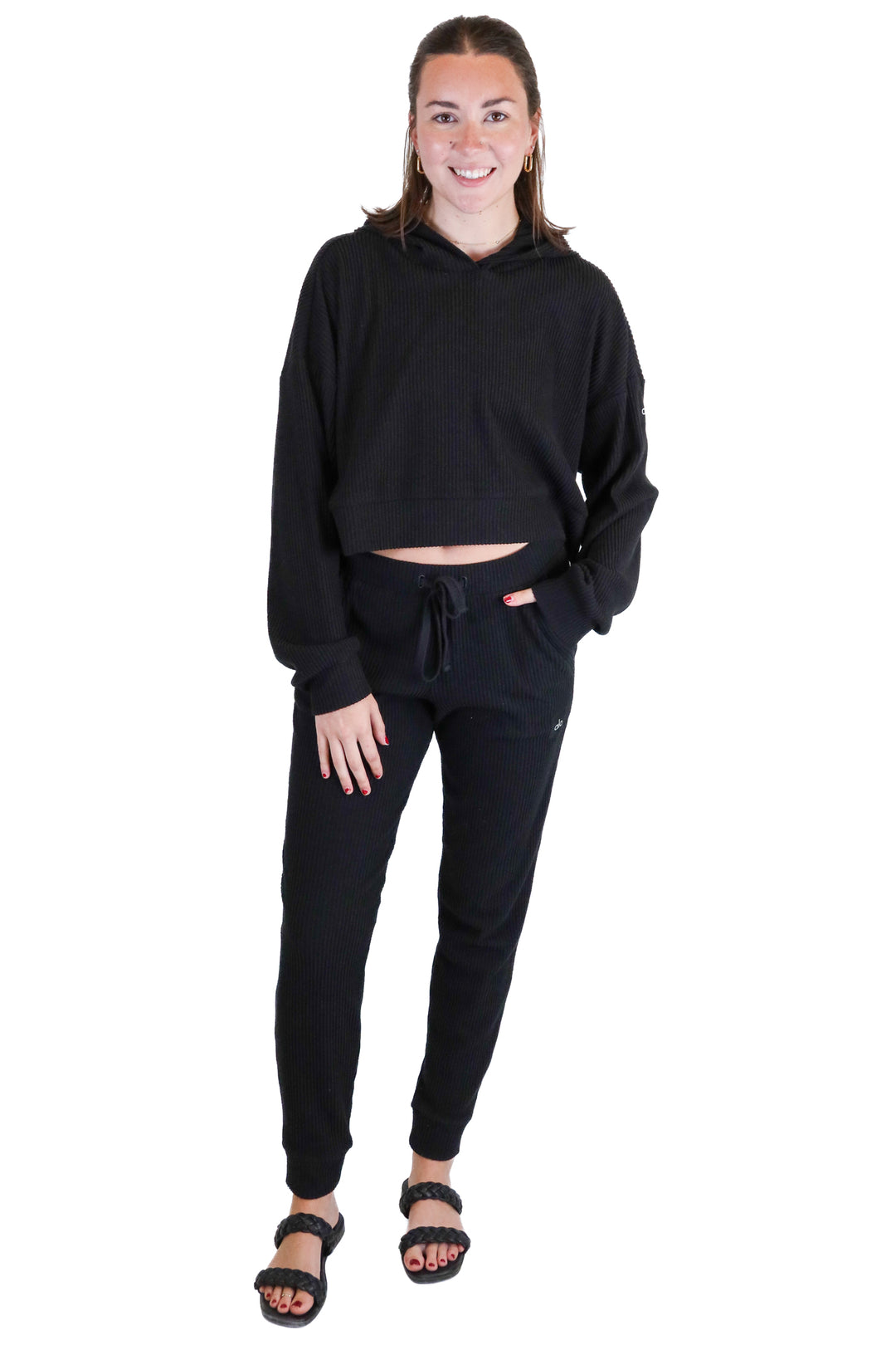 Alo Black Ribbed Athleisure Set (M)