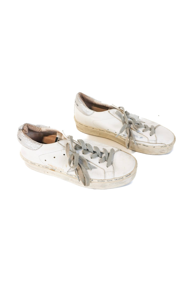 golden goose white/silver sneakers (38; retail $645)