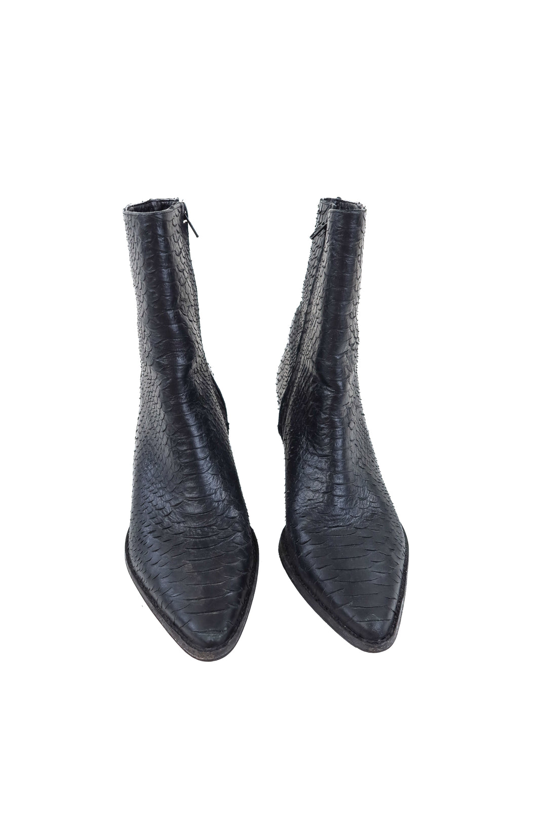 matisse black snakeskin booties (9.5; retail $205)