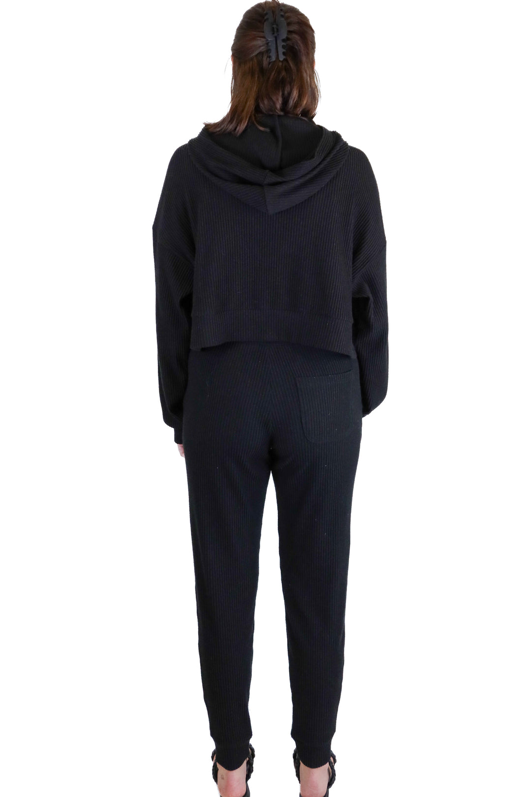 Alo Black Ribbed Athleisure Set (M)
