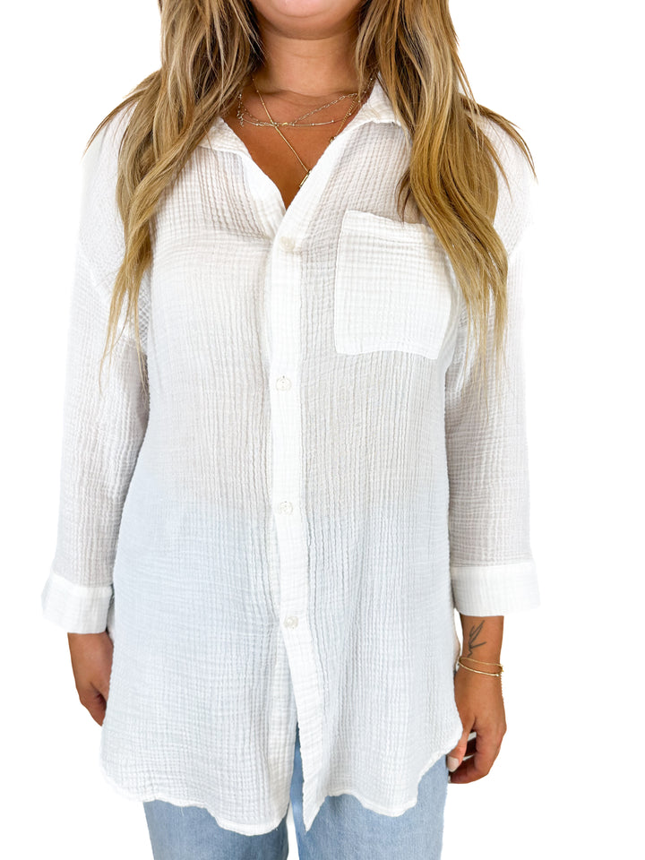 Kona Sol Cotton Button Front Top (M)