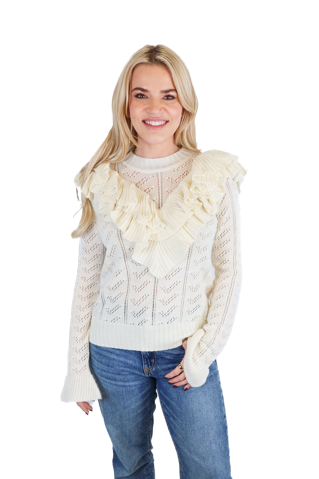 tularosa ivory ruffle sweater (s)