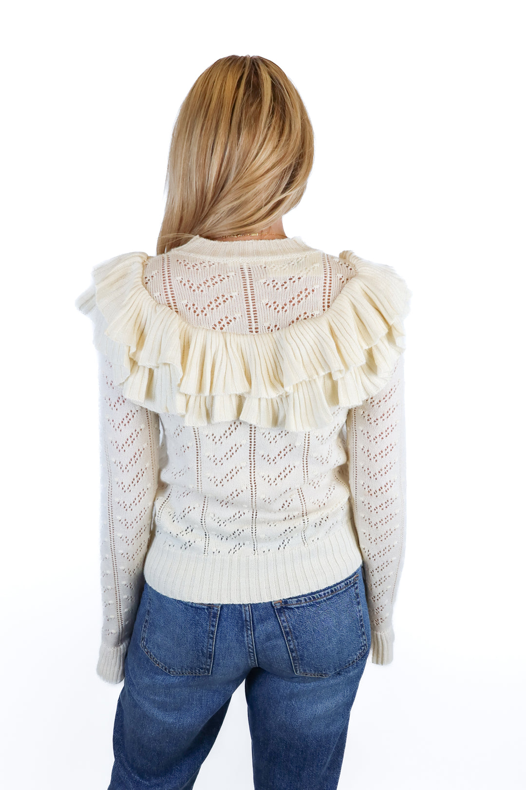 tularosa ivory ruffle sweater (s)