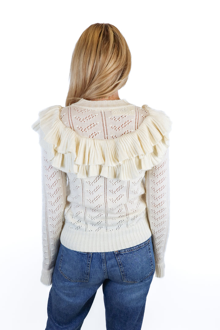 tularosa ivory ruffle sweater (s)