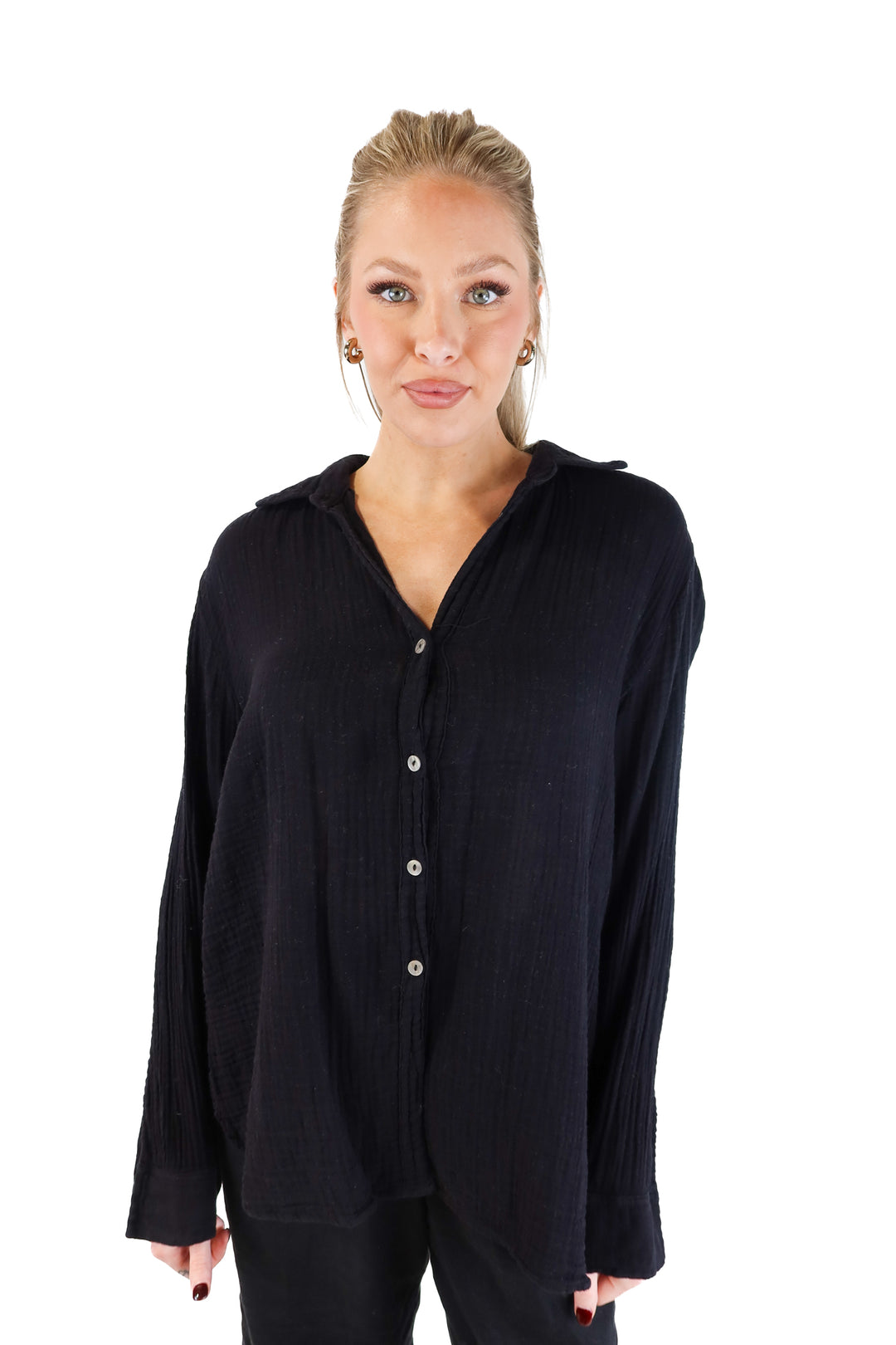 Michael Stars Black Cotton Shirt (M; retail $118)