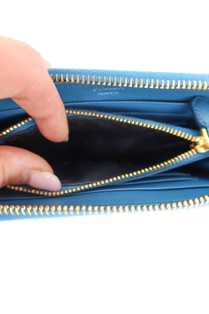 Prada Blue Zip Around Safiano Wallet (retail $695)