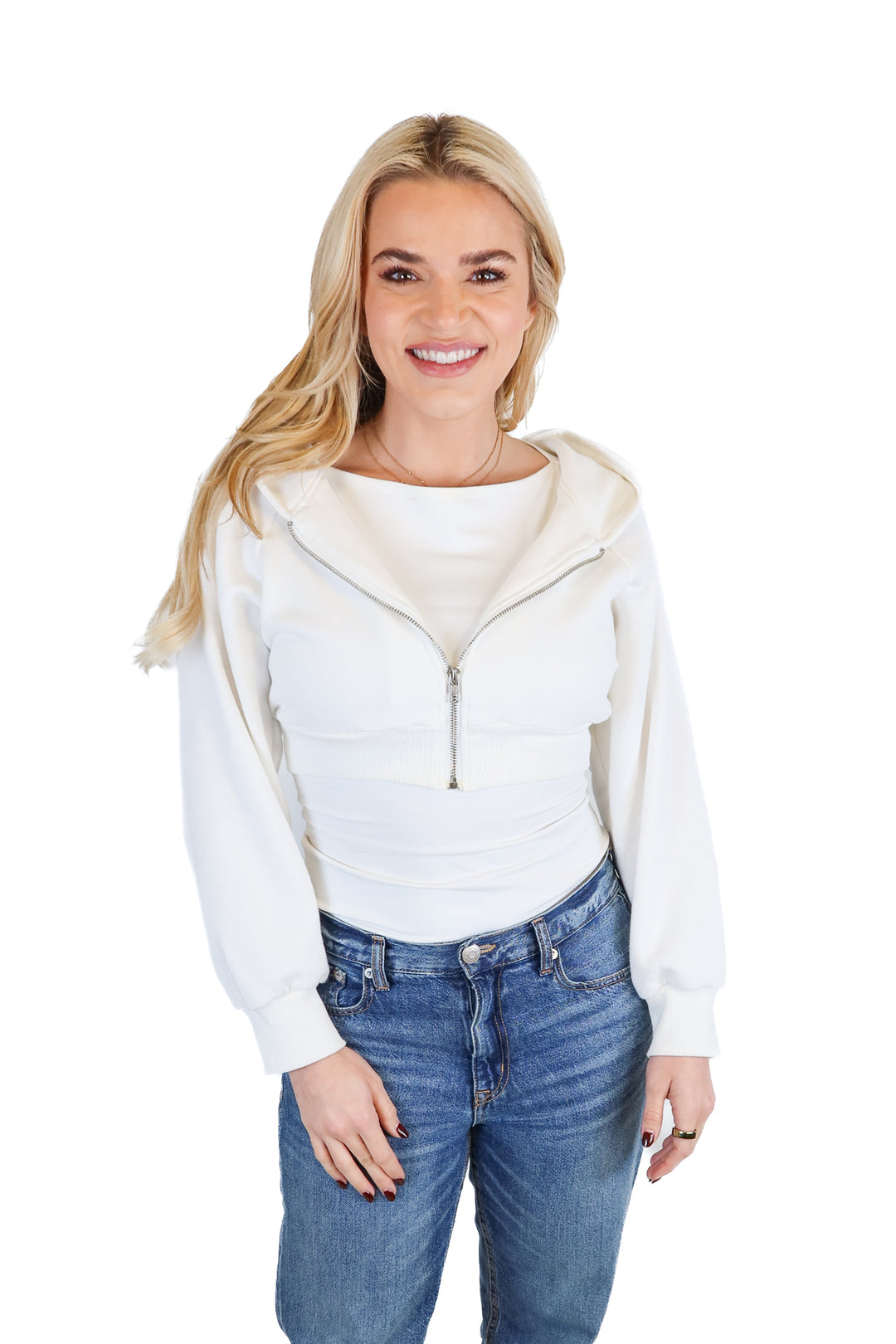 stpl white cropped hoodie (s)