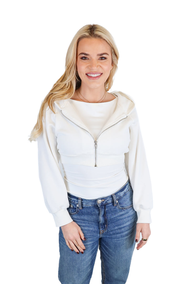 stpl white cropped hoodie (s)