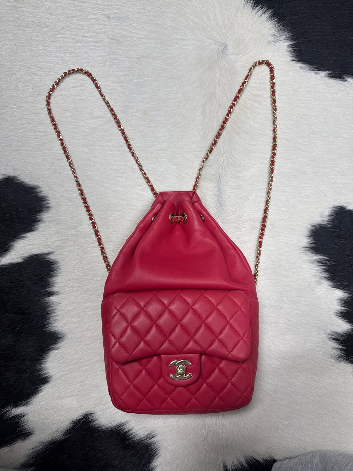 Chanel pink quilted lambskin backpack