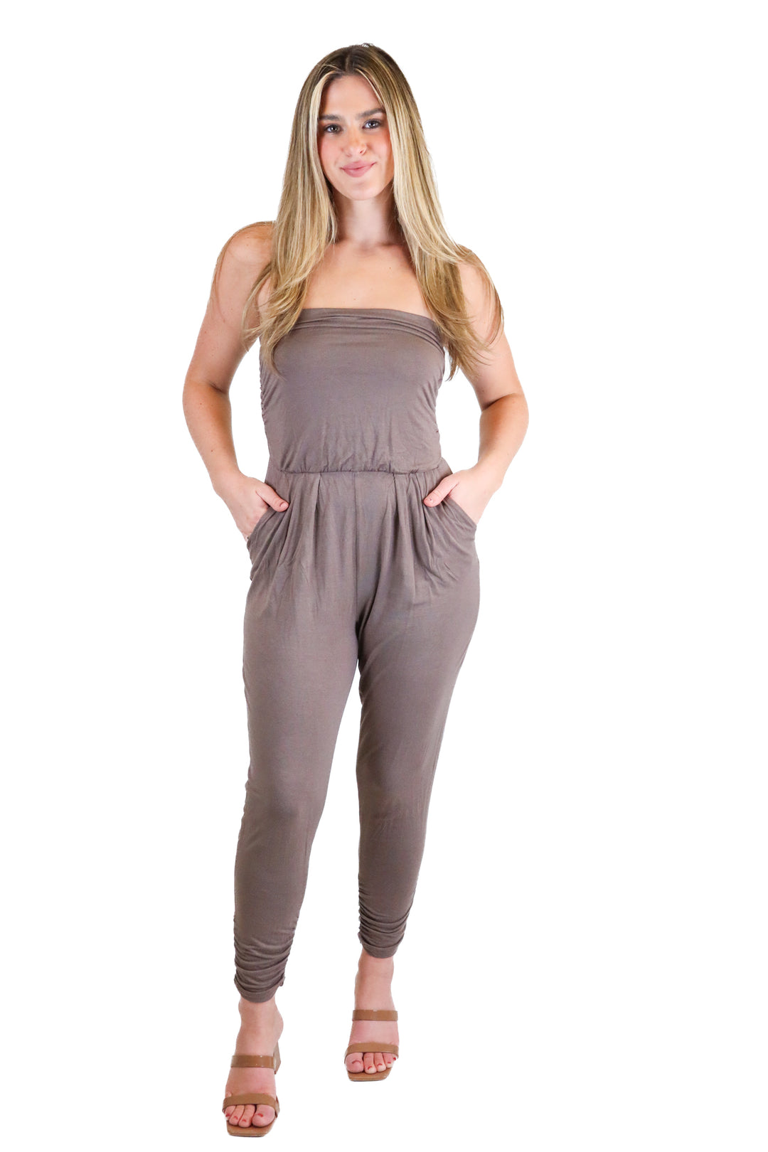 Altar'd State Mocha Strapless Knit Jumpsuit (M)