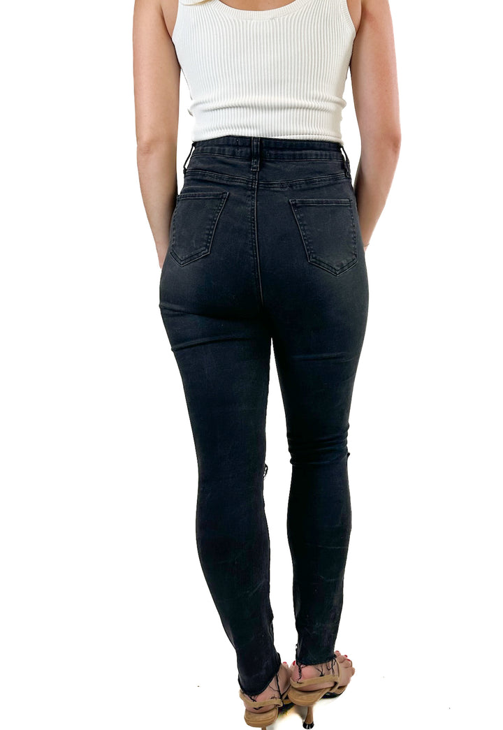 Petal + Pup Black High Rise Destroyed Knees Skinny Jeans (6)