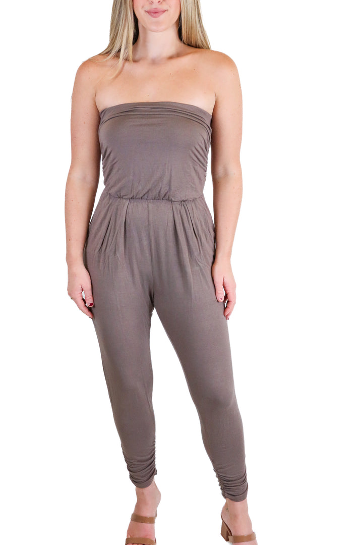 Altar'd State Mocha Strapless Knit Jumpsuit (M)