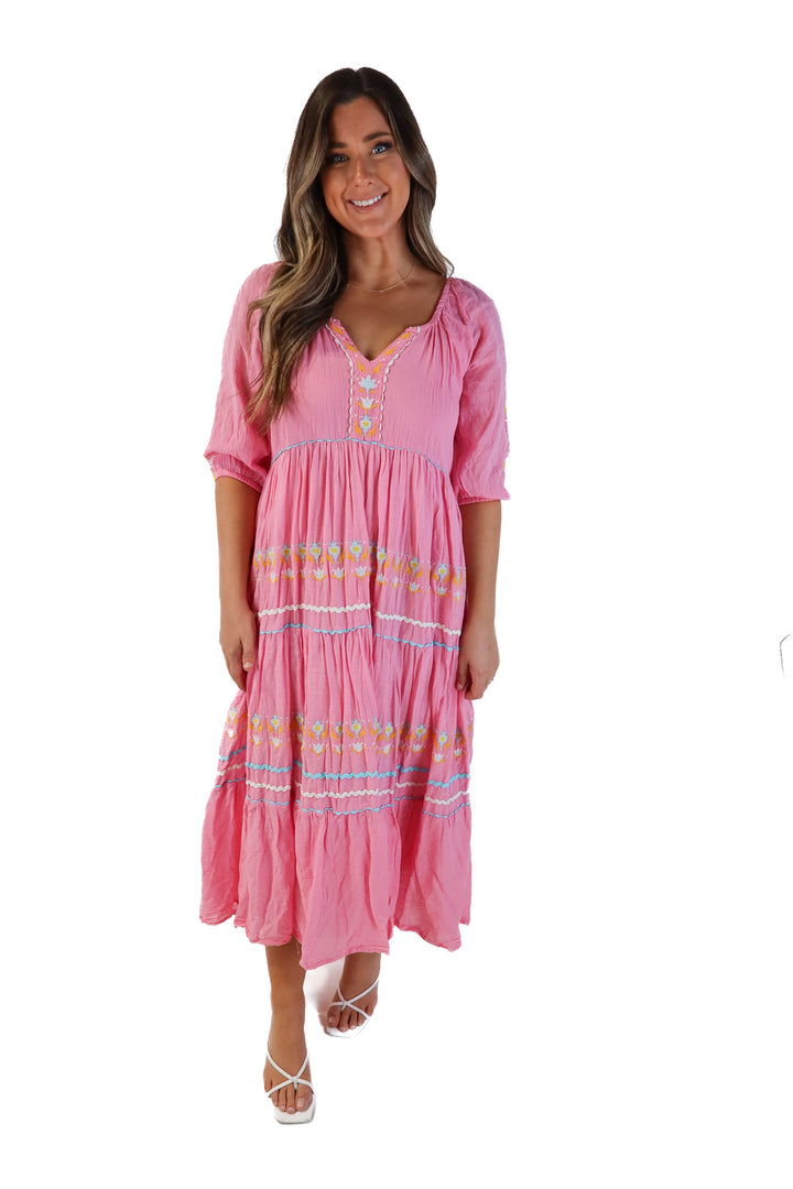 Simply southern pink maxi dress (m)