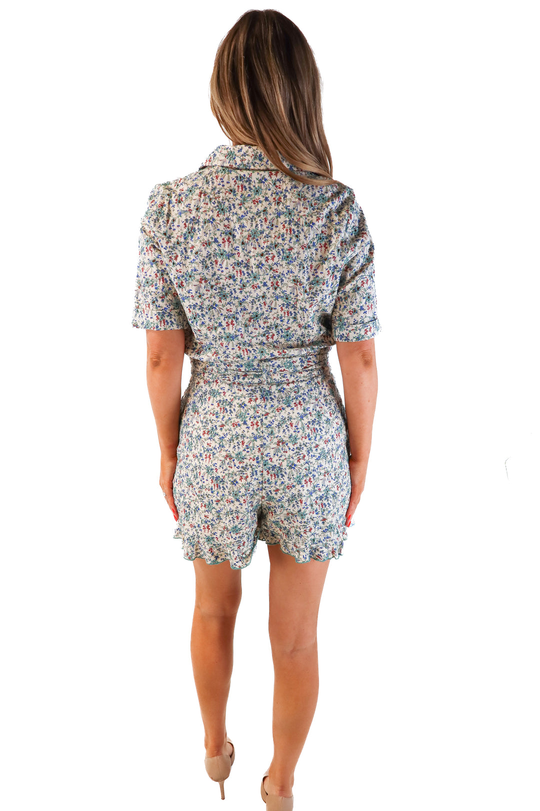 Sezane floral stitched romper (FR42/ US8; retail $345)
