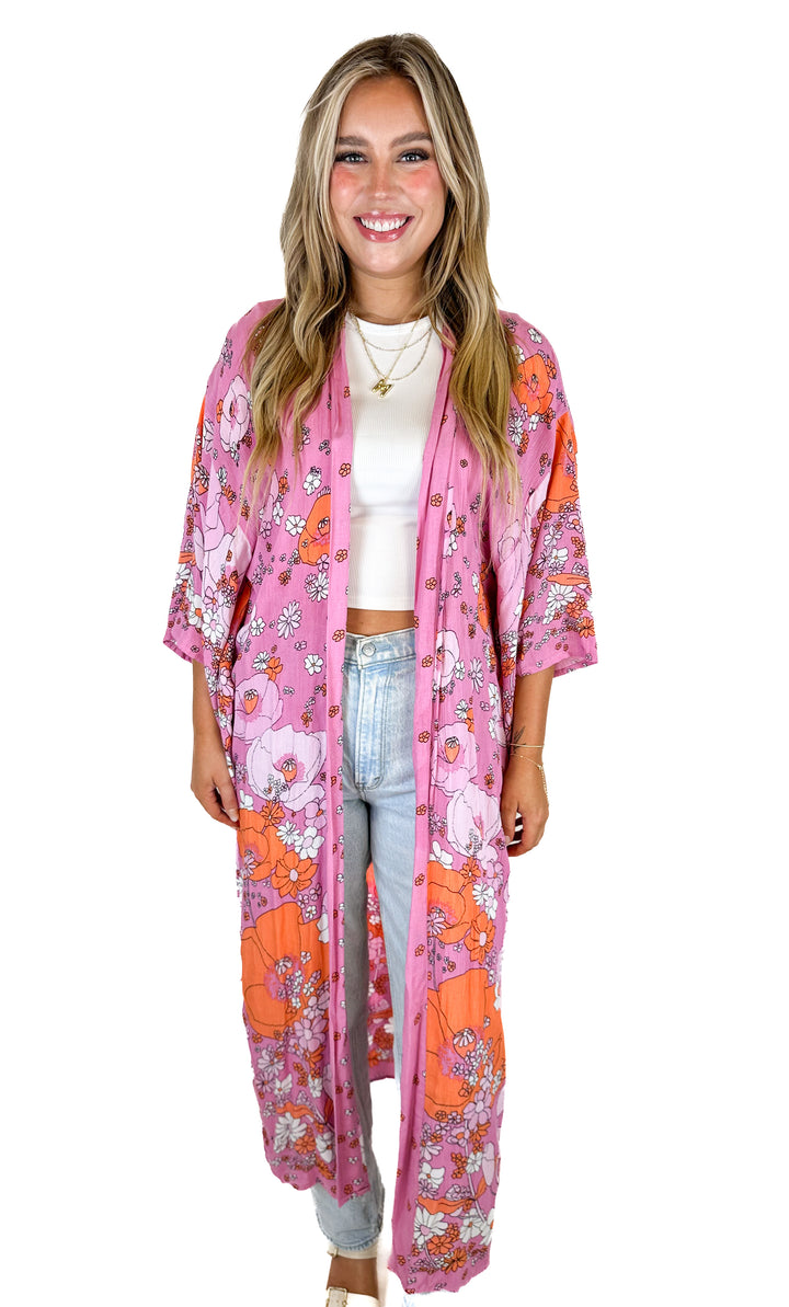 Free People Pink Floral Caftan (O/S)