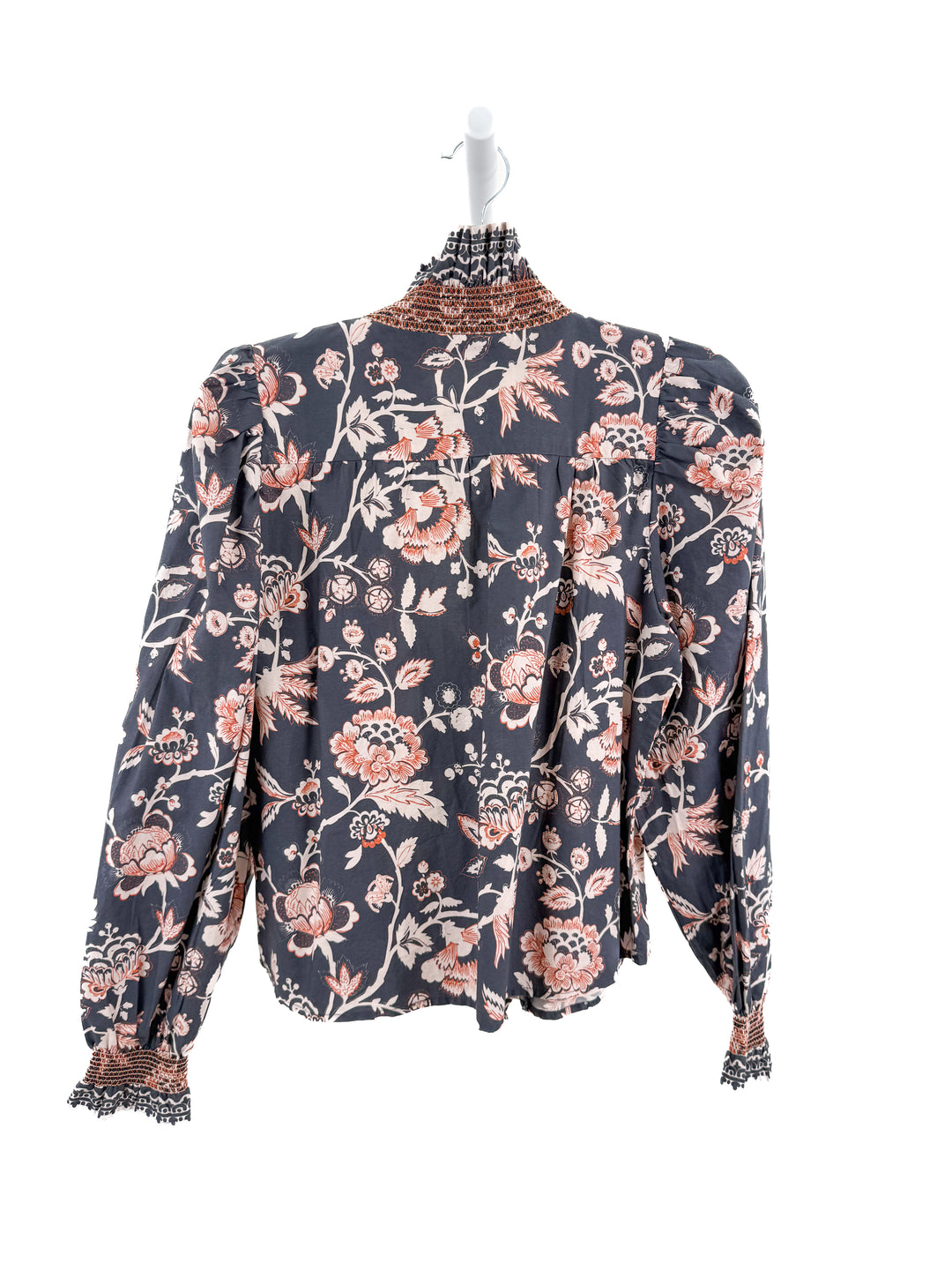 love the label blue floral ruffle button up top (s; retail $225)