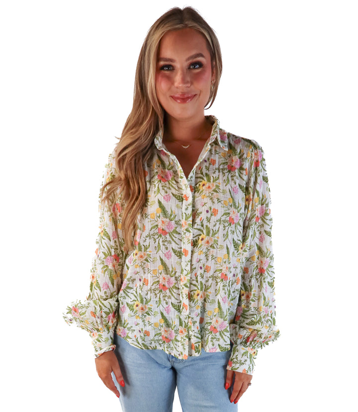 Aura sheer floral button up (s)