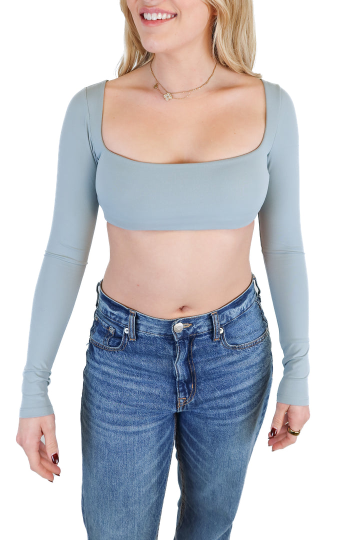 acta blue long sleeve cropped active top NWT (s; retail $45)