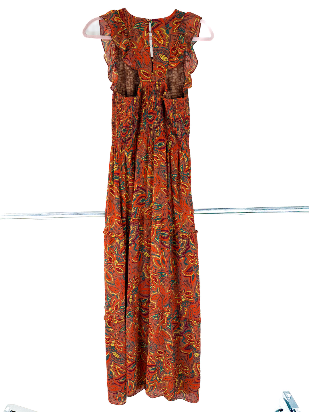 melloday orange smocked floral dress (M)