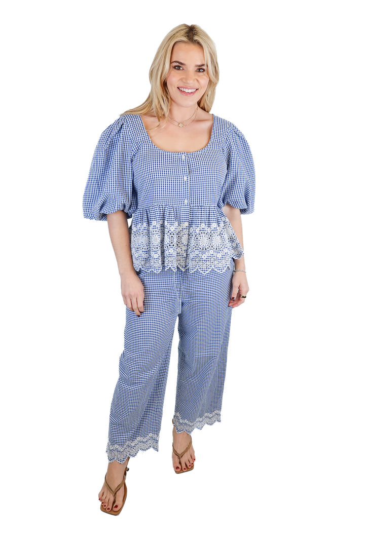 Loeffler Randall blue/white plaid set (S)