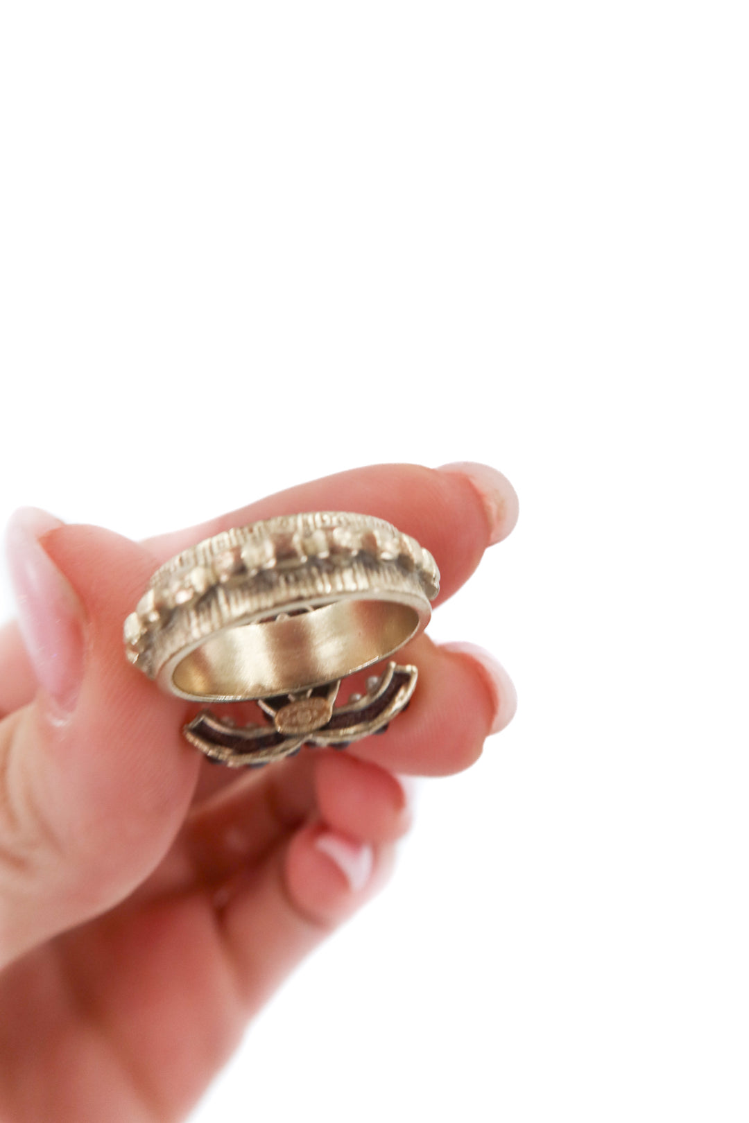 Chanel Crystal Camellia CC Ring (size 6)