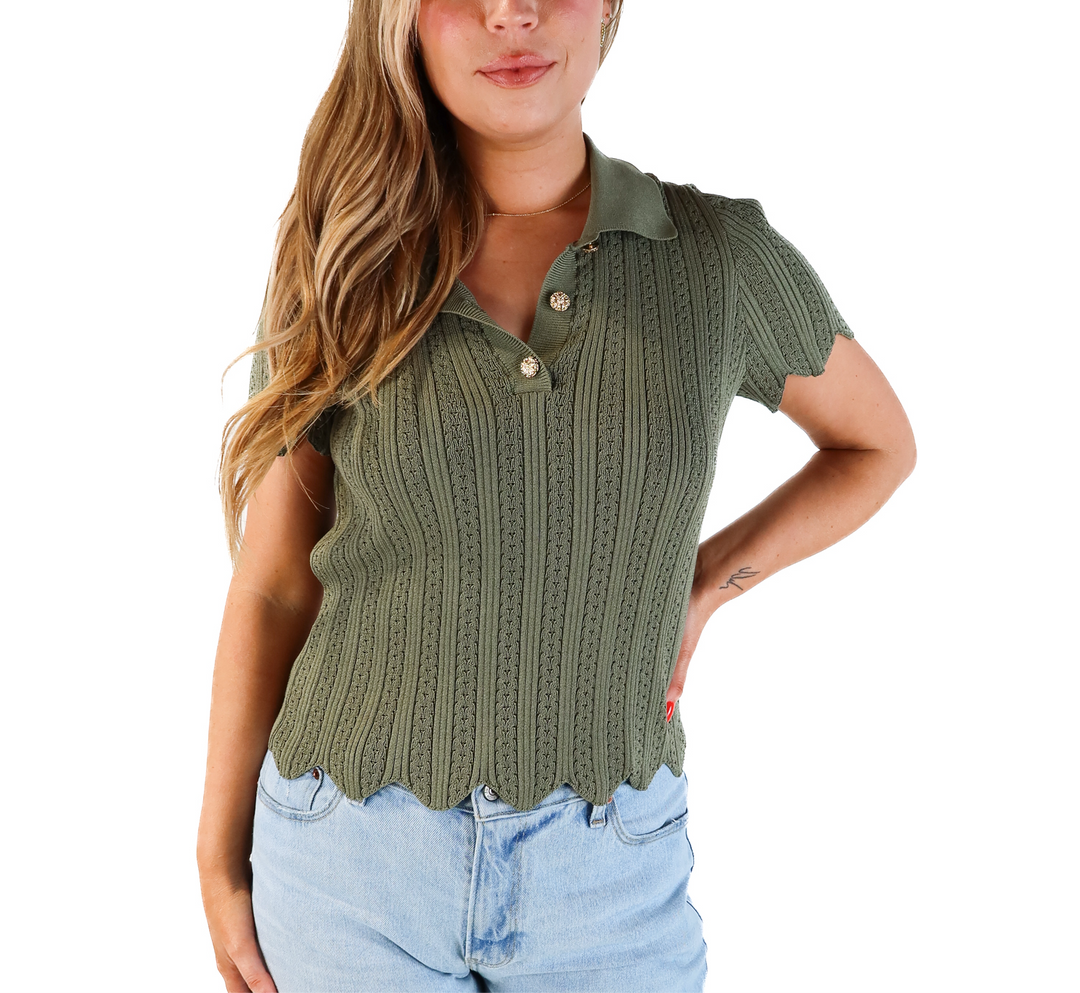 Express green crotchet collared tee (m)