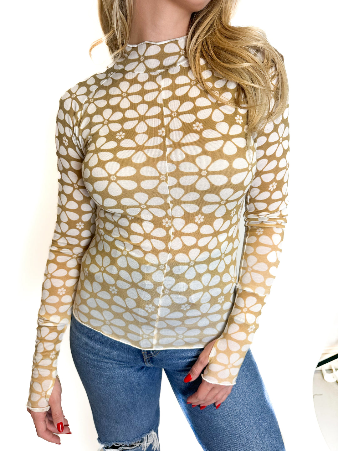 Free People Flower Print Turtleneck (XS)