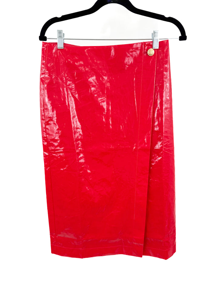 J.Crew Collection wrap skirt in laminated linen (4; retail $228)