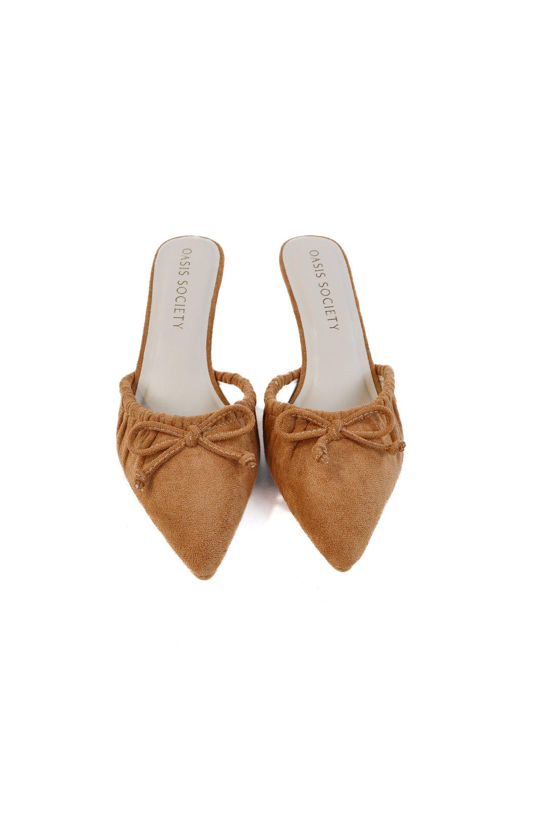 Oasis society tan suede bow kitten heels NWOT (10; retail $72)