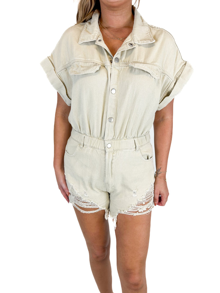 idem ditto Beige Denim Romper (L)