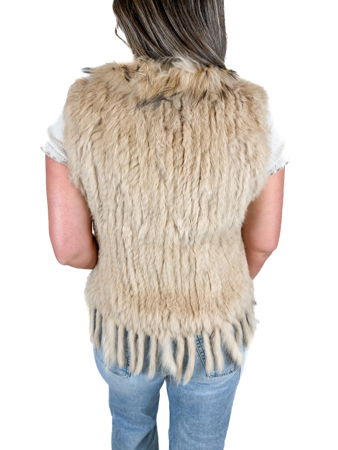 Dolce Cabo Rabbit Fur with Raccoon Trim Vest NWT (M; retail $175)