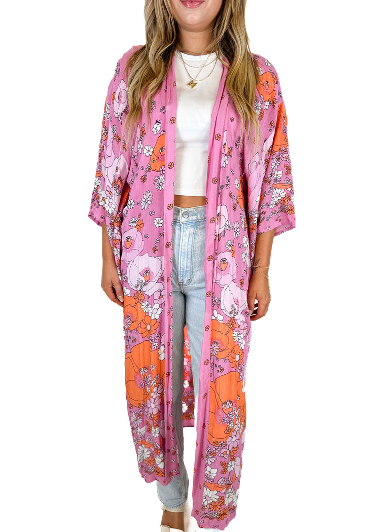 Free People Pink Floral Caftan (O/S)