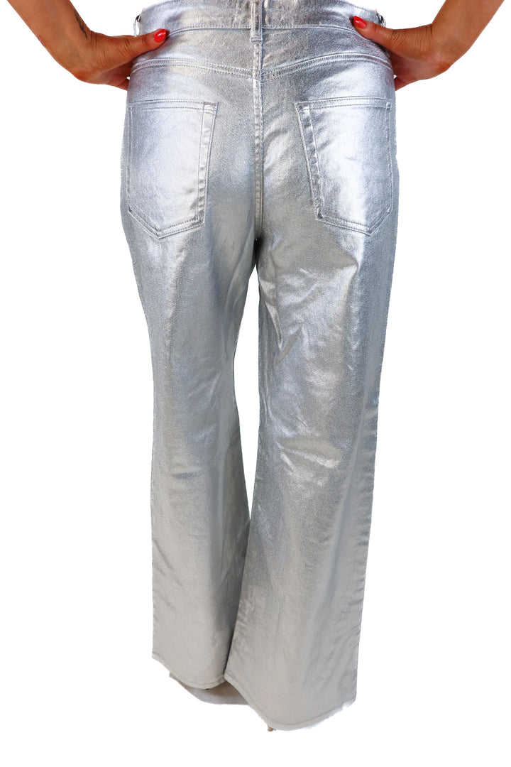Pull&Bear silver metallic wide leg pants NWT (12)