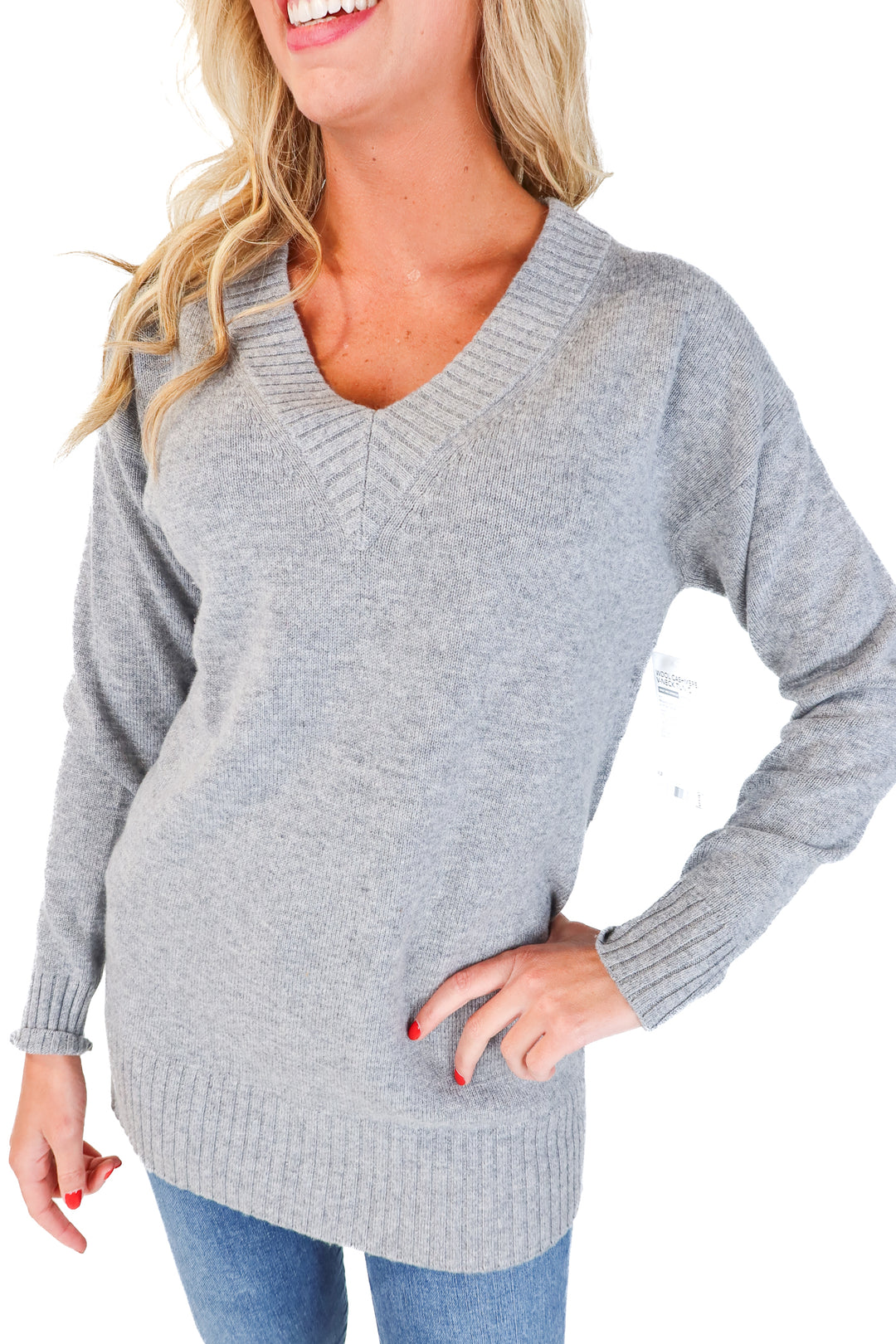 Athleta Grey Vneck Tunic Sweater NWT (XS; Retail $168)
