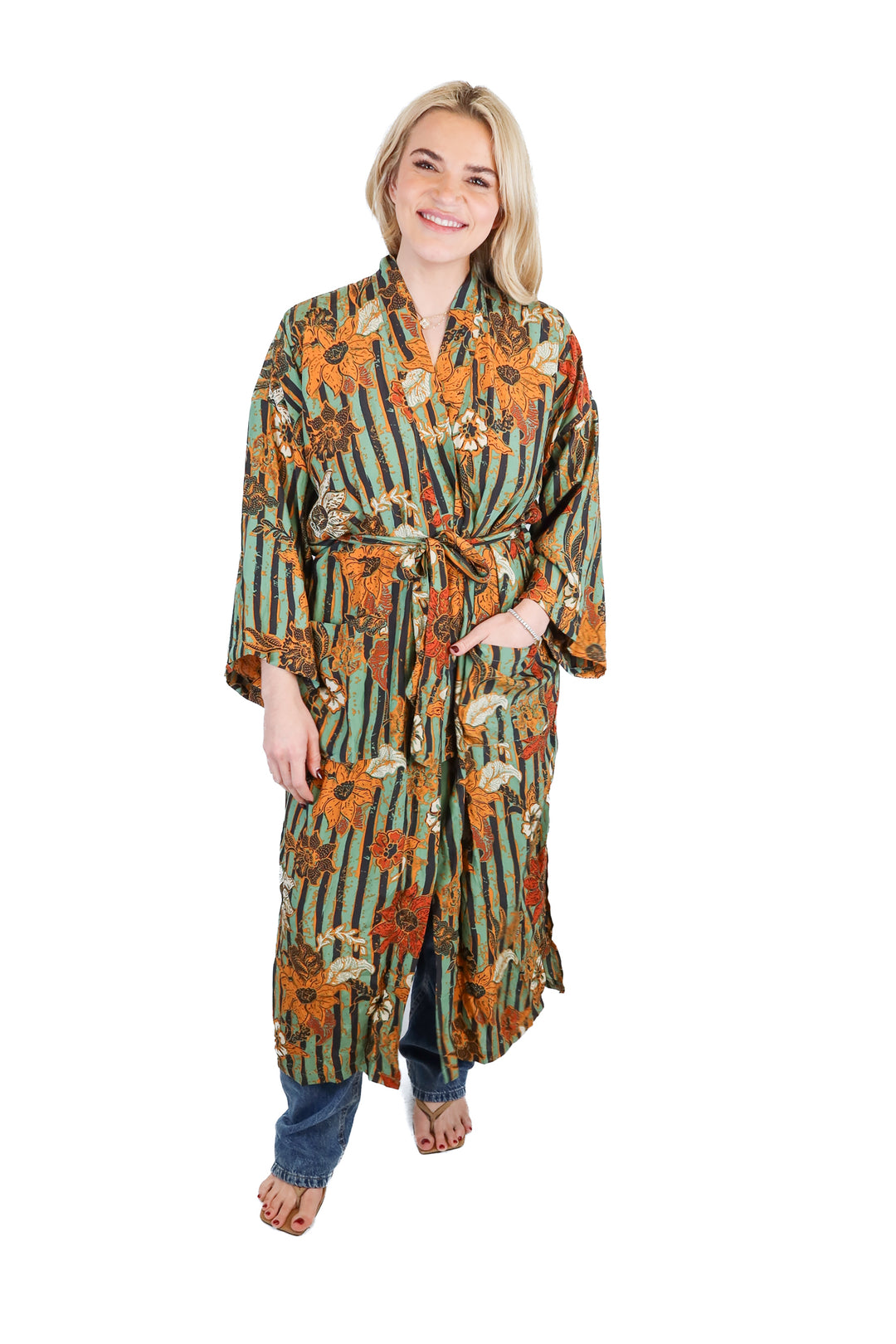 Natalie Martin green/orange floral kimono NWT (S; $398)