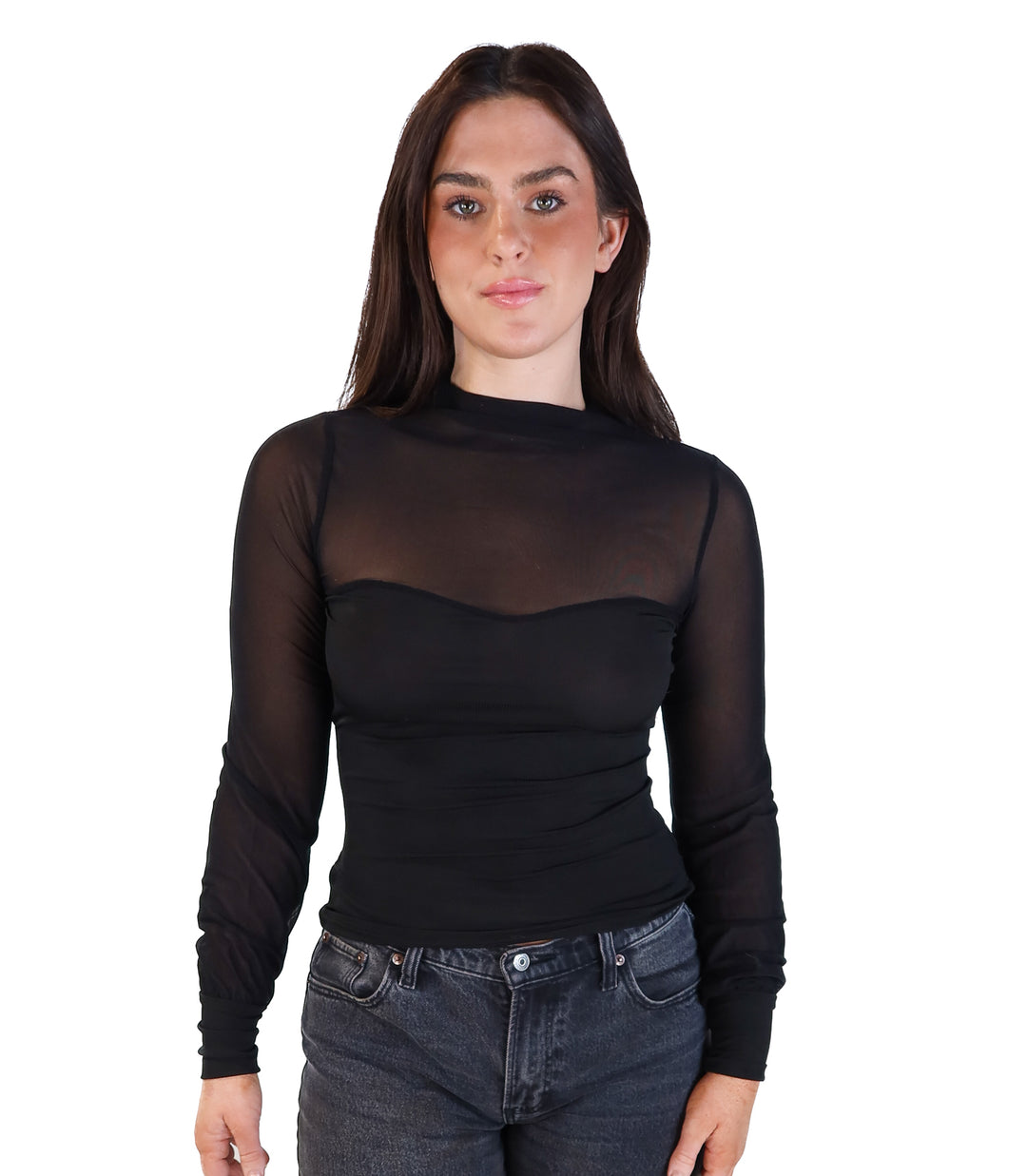 Wanna B black mesh Mockneck top  (s)