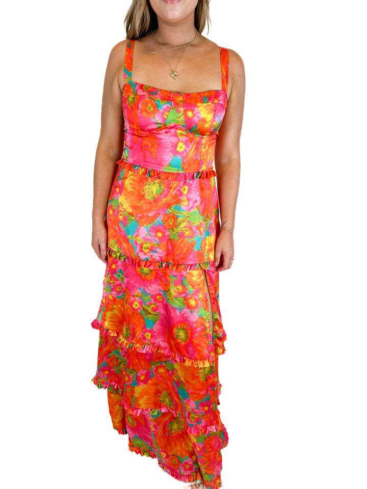 Show Me Your Mumu Red and Pink Floral Maxi Dress (L)